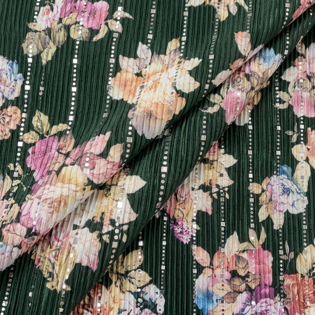 Folded Green Floral Lycra Fabric