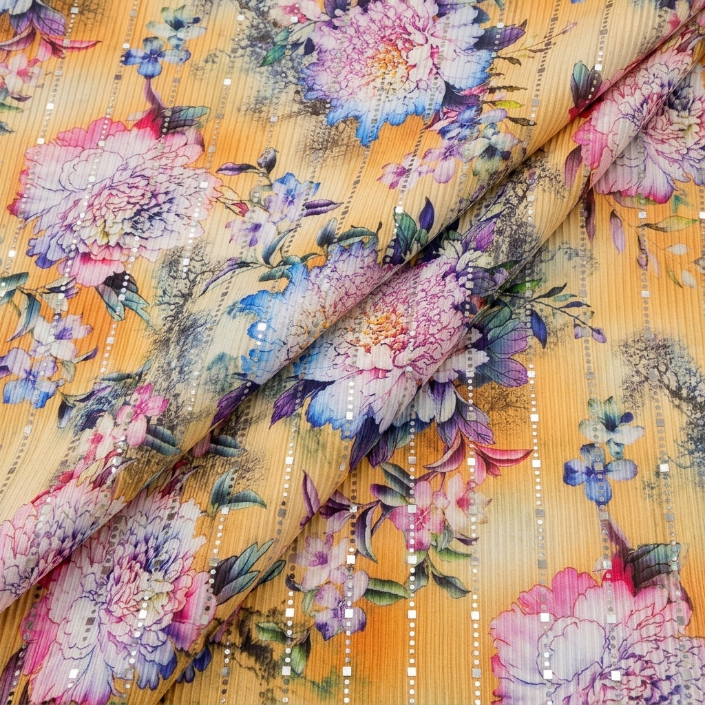 Folded Yellow Floral Lycra Fabric