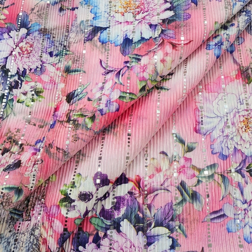 Folded Pink Floral Lycra Fabric