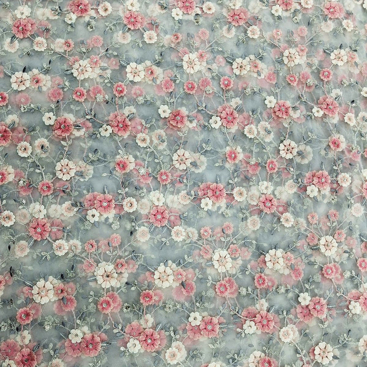 Peach Embroidery Net Fabric, laid flat