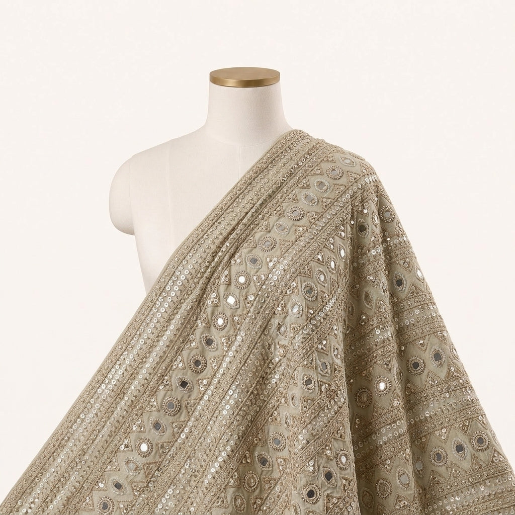 Cream Embroidery Tissue Fabric Draped as a saree