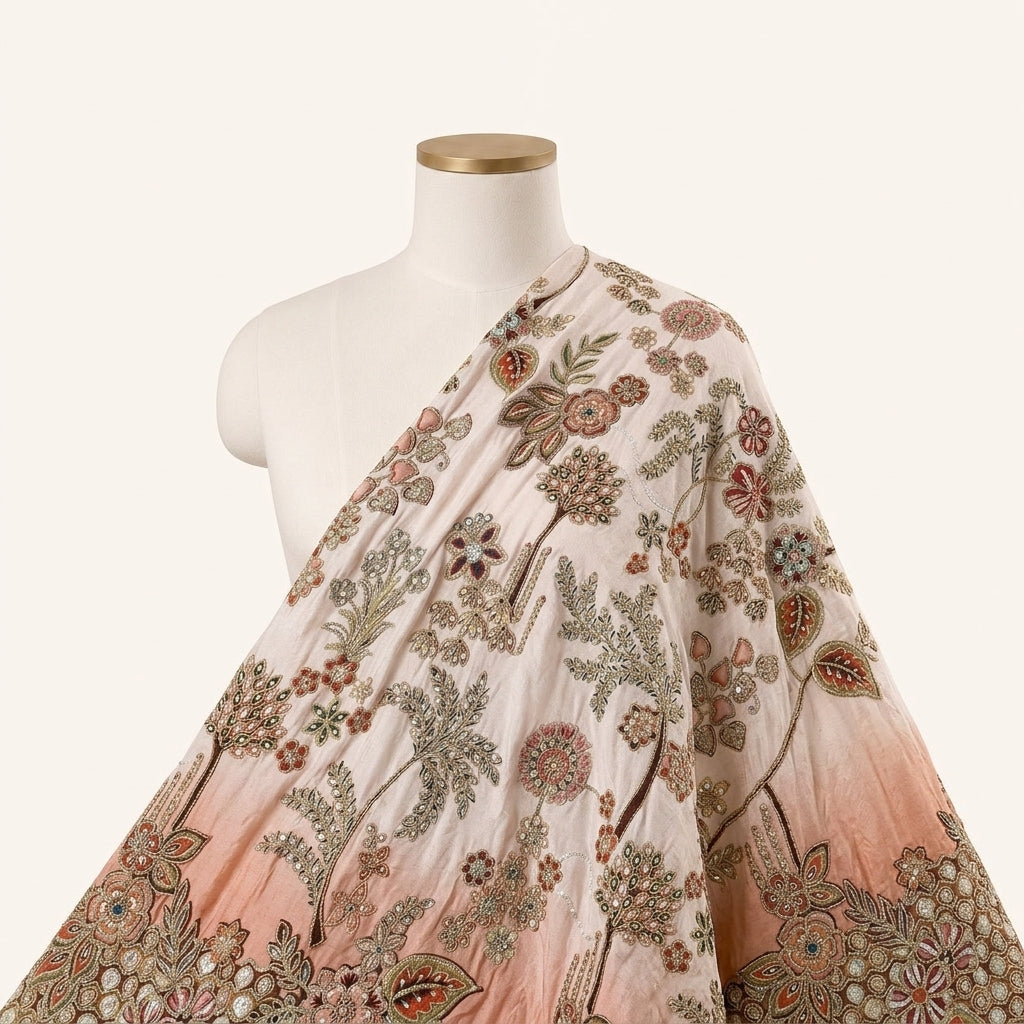 Pink Embroidery Crepe Fabric Draped as a saree