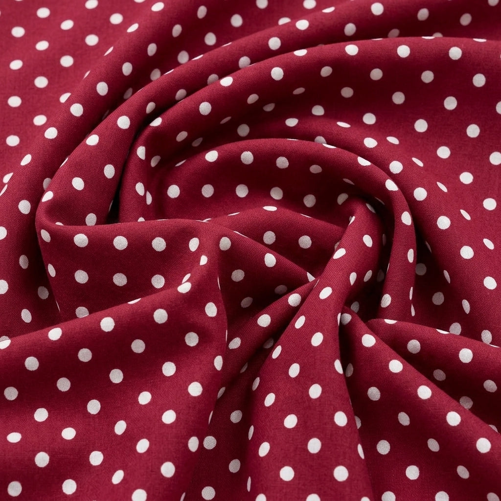 Swirled Dusty Pink Polka Dots Cotton Fabric Showing Drape