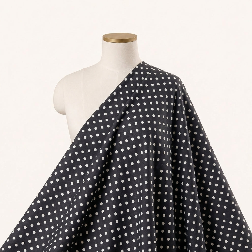 Black Polka Dots Cotton Fabric Draped as a saree