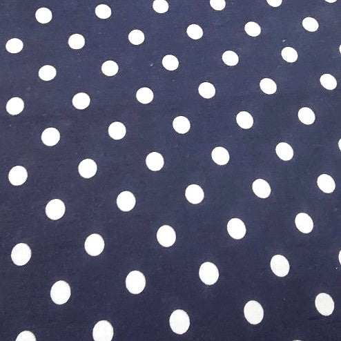 Navy Blue Polka Dots Cotton Fabric, laid flat