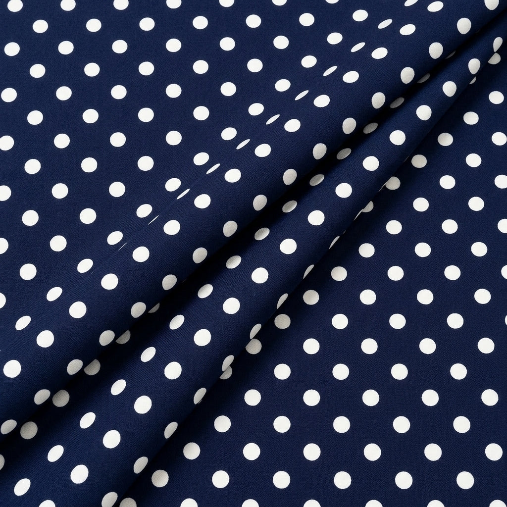 Folded Navy Blue Polka Dots Cotton Fabric