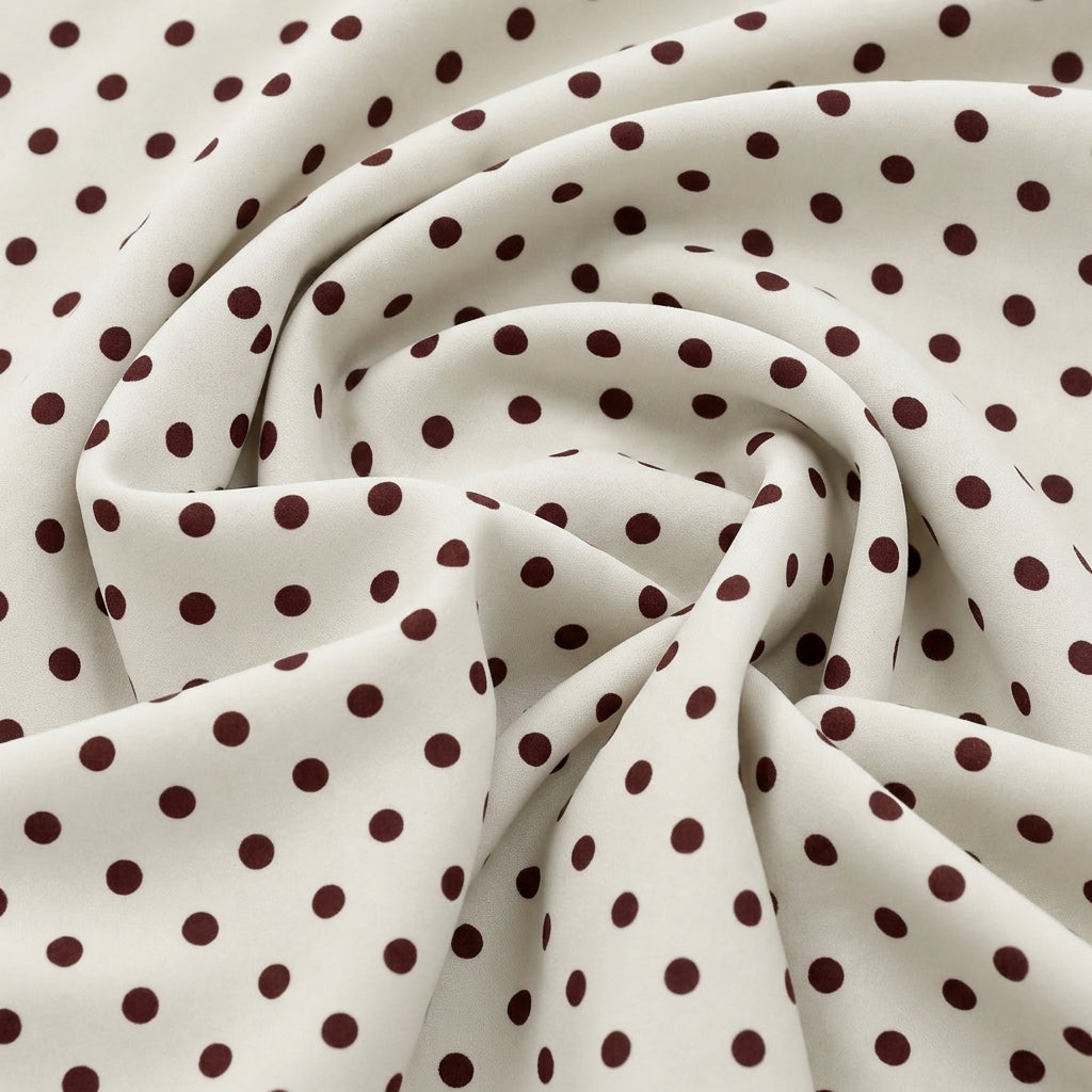 Swirled White Polka Dots Cotton Fabric Showing Drape