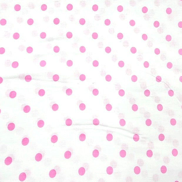 Pink White Polka Dots Cotton Fabric, laid flat
