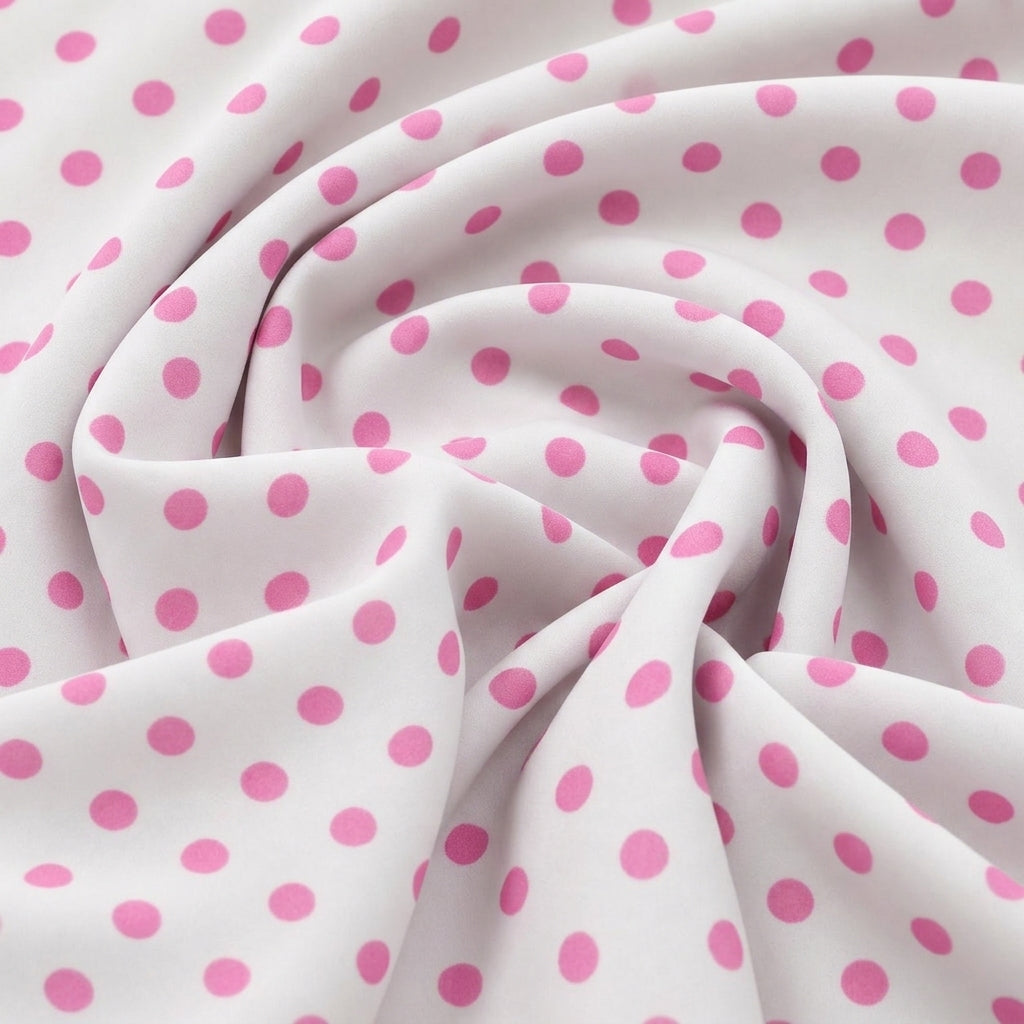 Swirled White Polka Dots Cotton Fabric Showing Drape