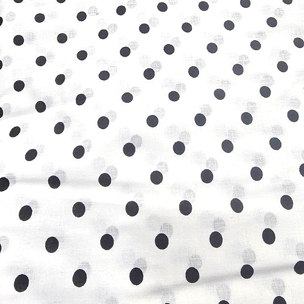 Black White Polka Dots Cotton Fabric, laid flat