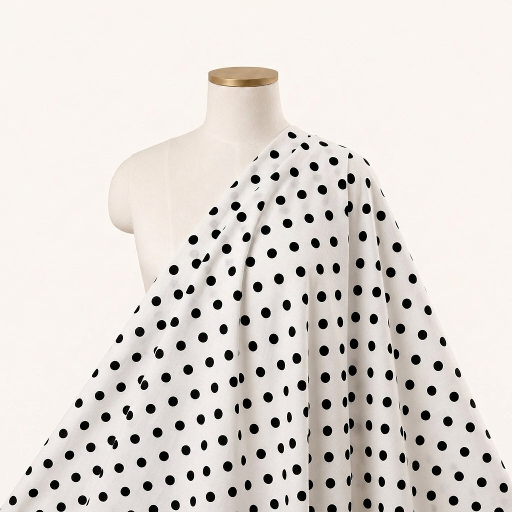 White Polka Dots Cotton Fabric Draped as a saree