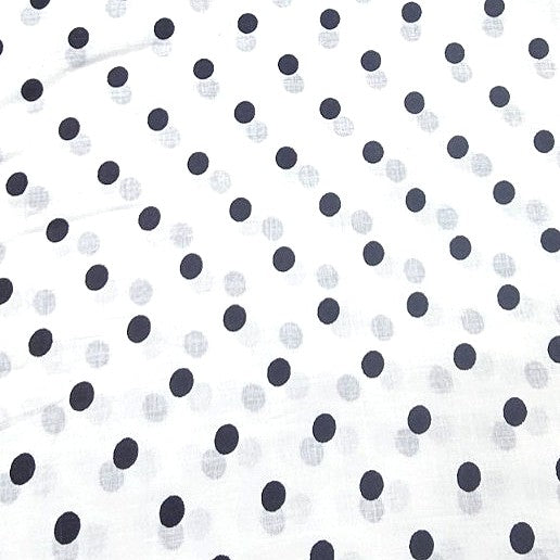 Black White Polka Dots Cotton Fabric, laid flat