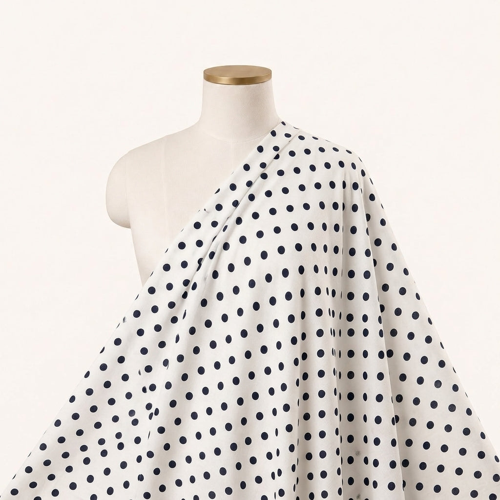 White Polka Dots Cotton Fabric Draped as a saree