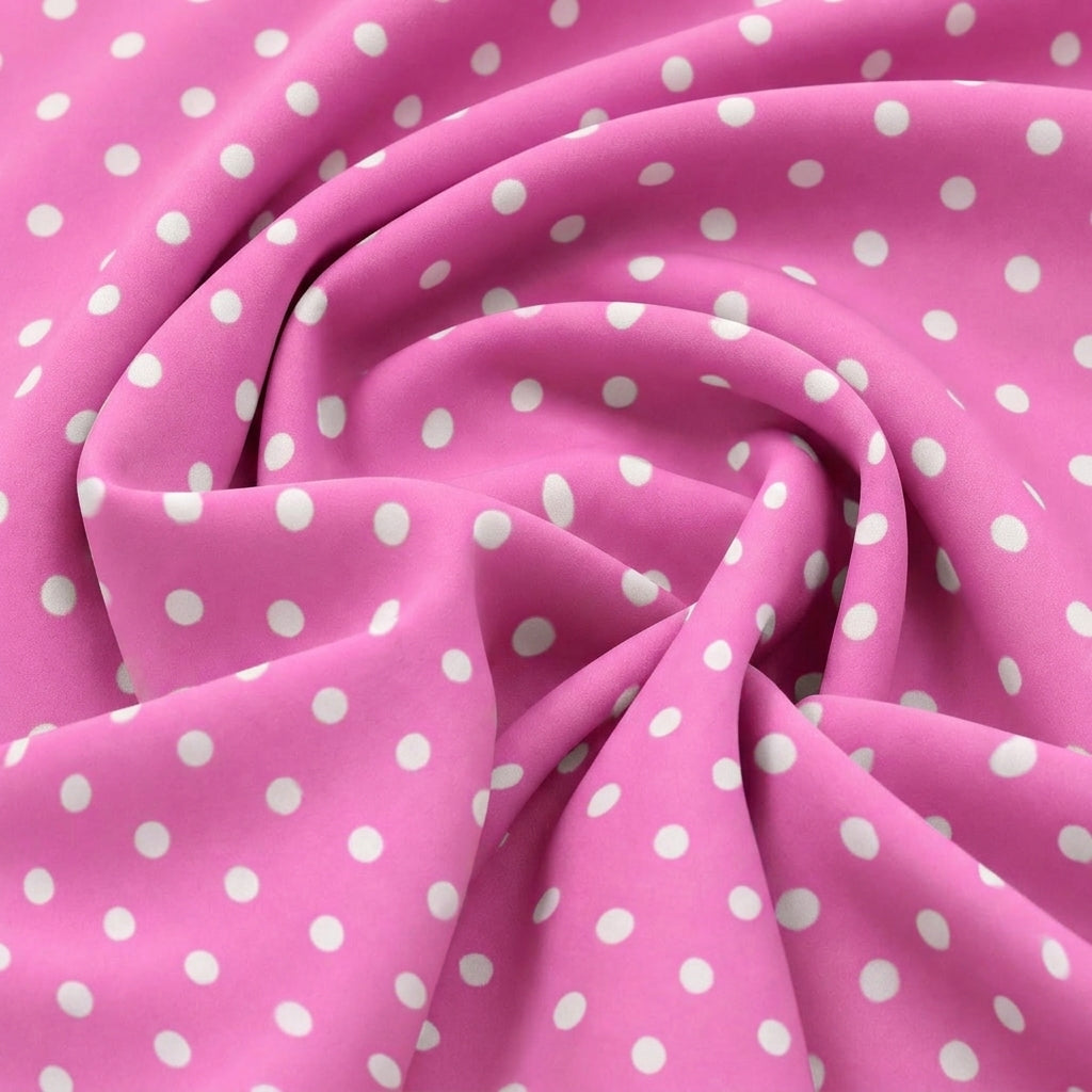 Swirled Pink Polka Dots Cotton Fabric Showing Drape