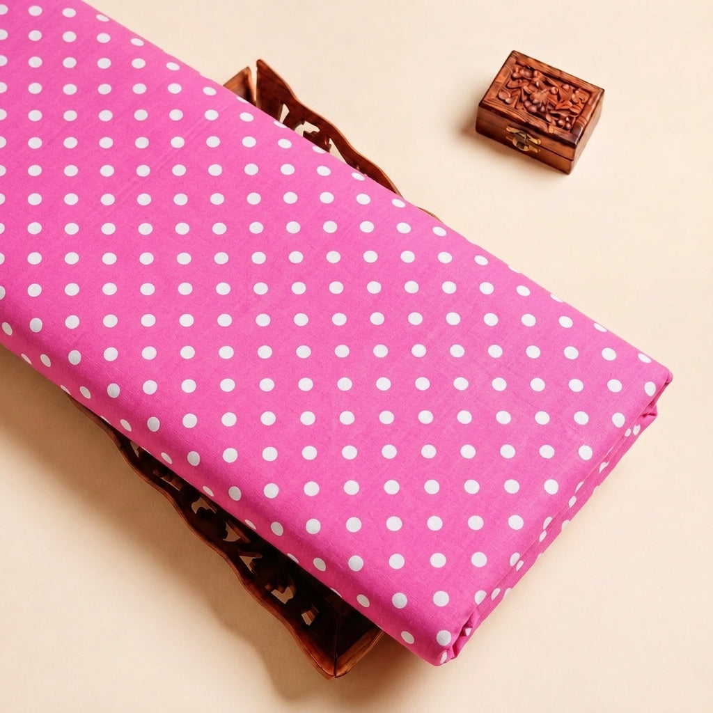 Pink Polka Dots Cotton Fabric, folded