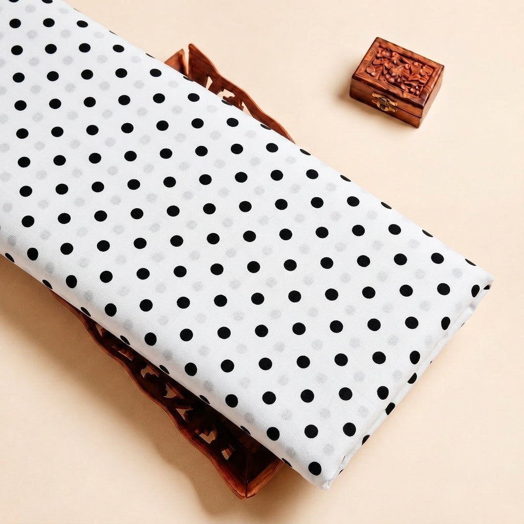 Black White Polka Dots Cotton Fabric, folded