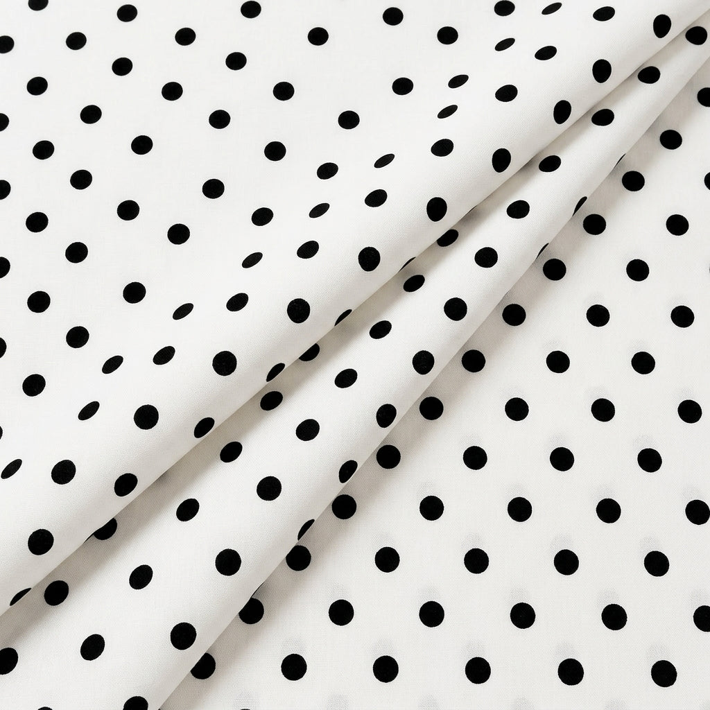 Folded White Polka Dots Cotton Fabric