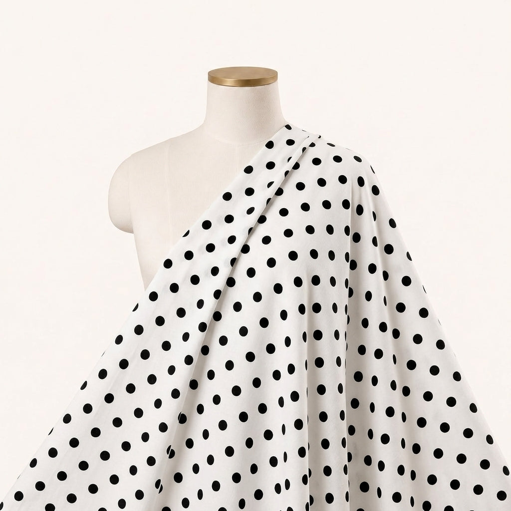 White Polka Dots Cotton Fabric Draped as a saree