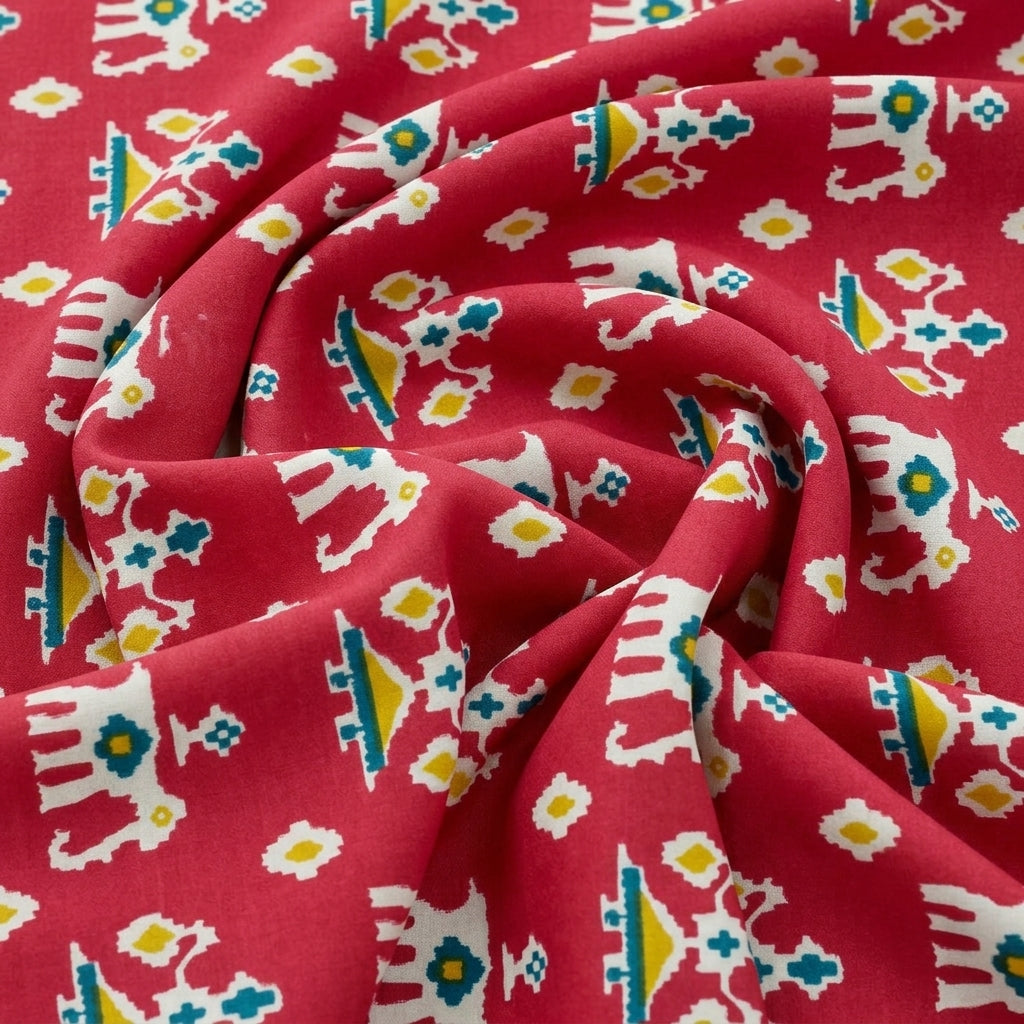 Swirled Maroon Patola Print Cotton Fabric Showing Drape