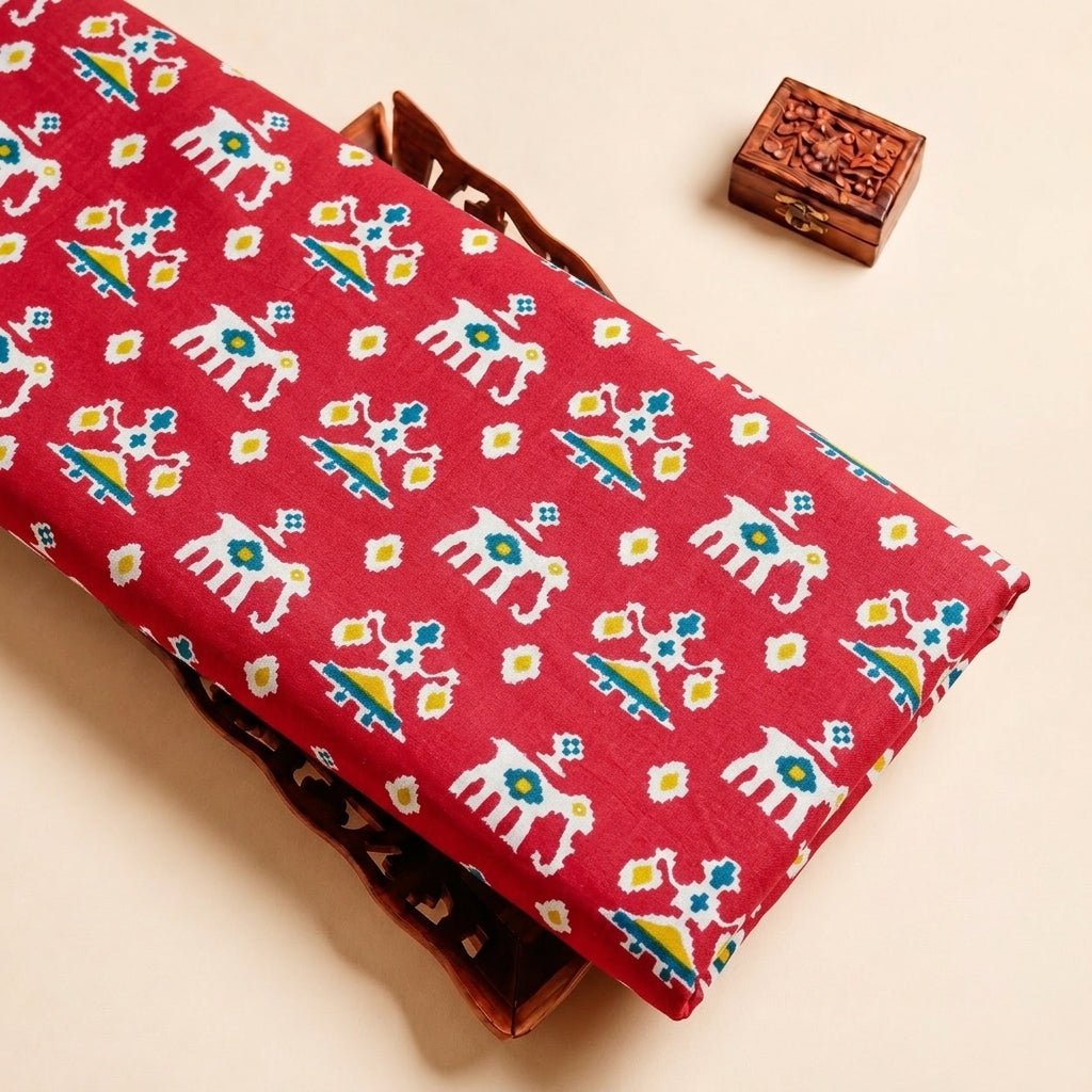 Maroon Patola Print Cotton Fabric