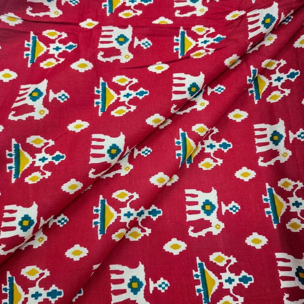 Folded Maroon Patola Print Cotton Fabric