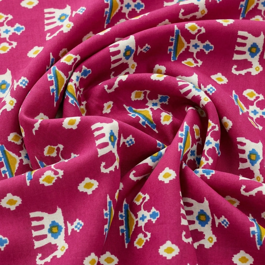 Swirled Pink Patola Print Cotton Fabric Showing Drape