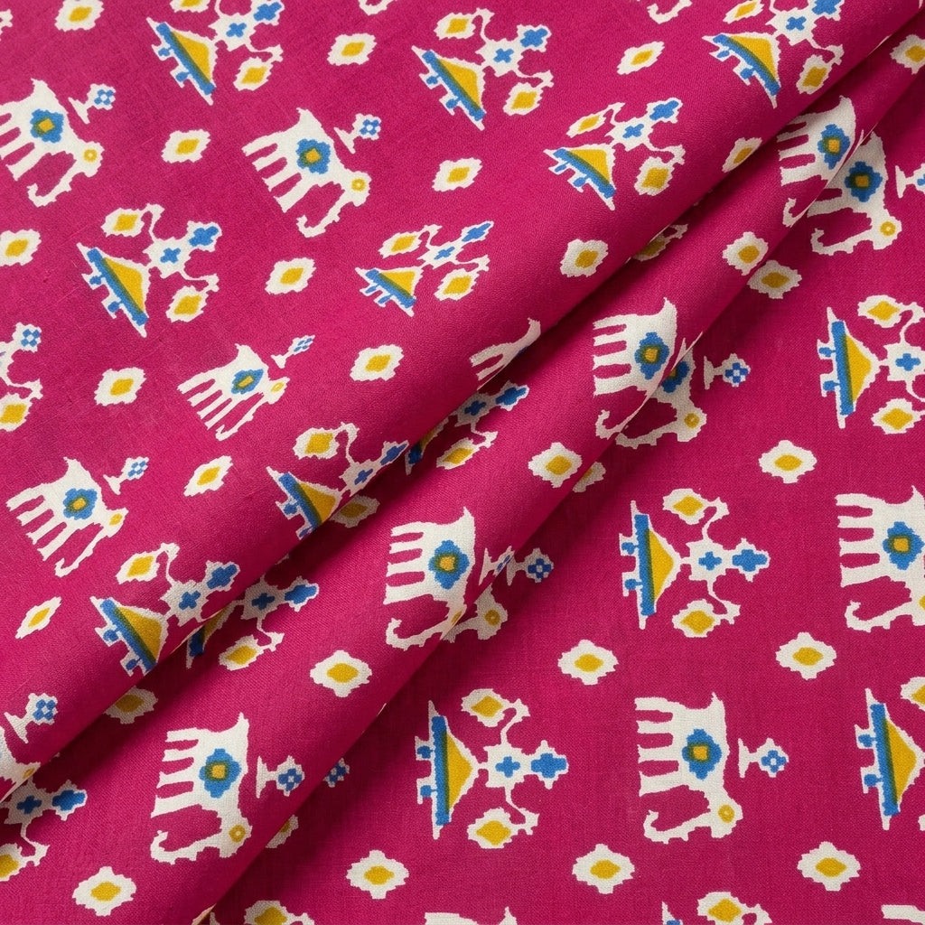 Folded Pink Patola Print Cotton Fabric