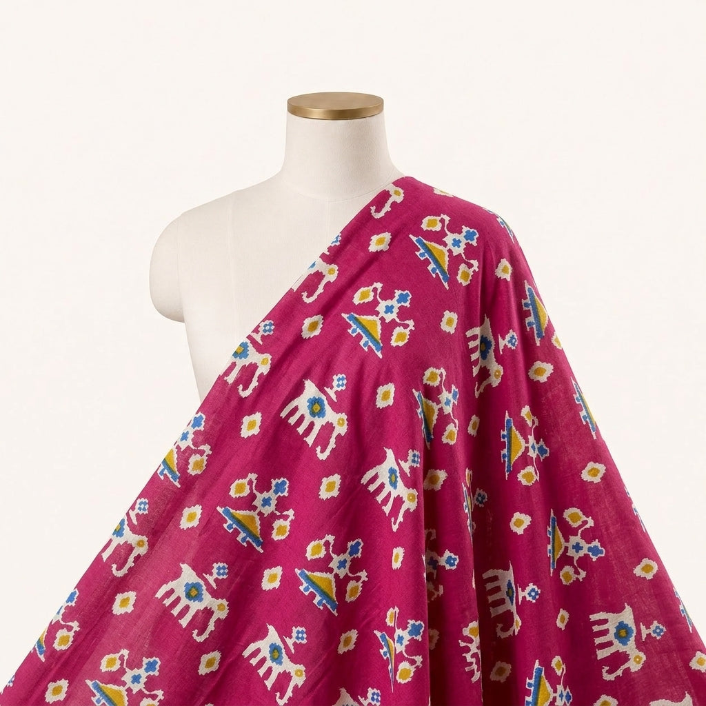 Pink Patola Print Cotton Fabric Draped as a saree