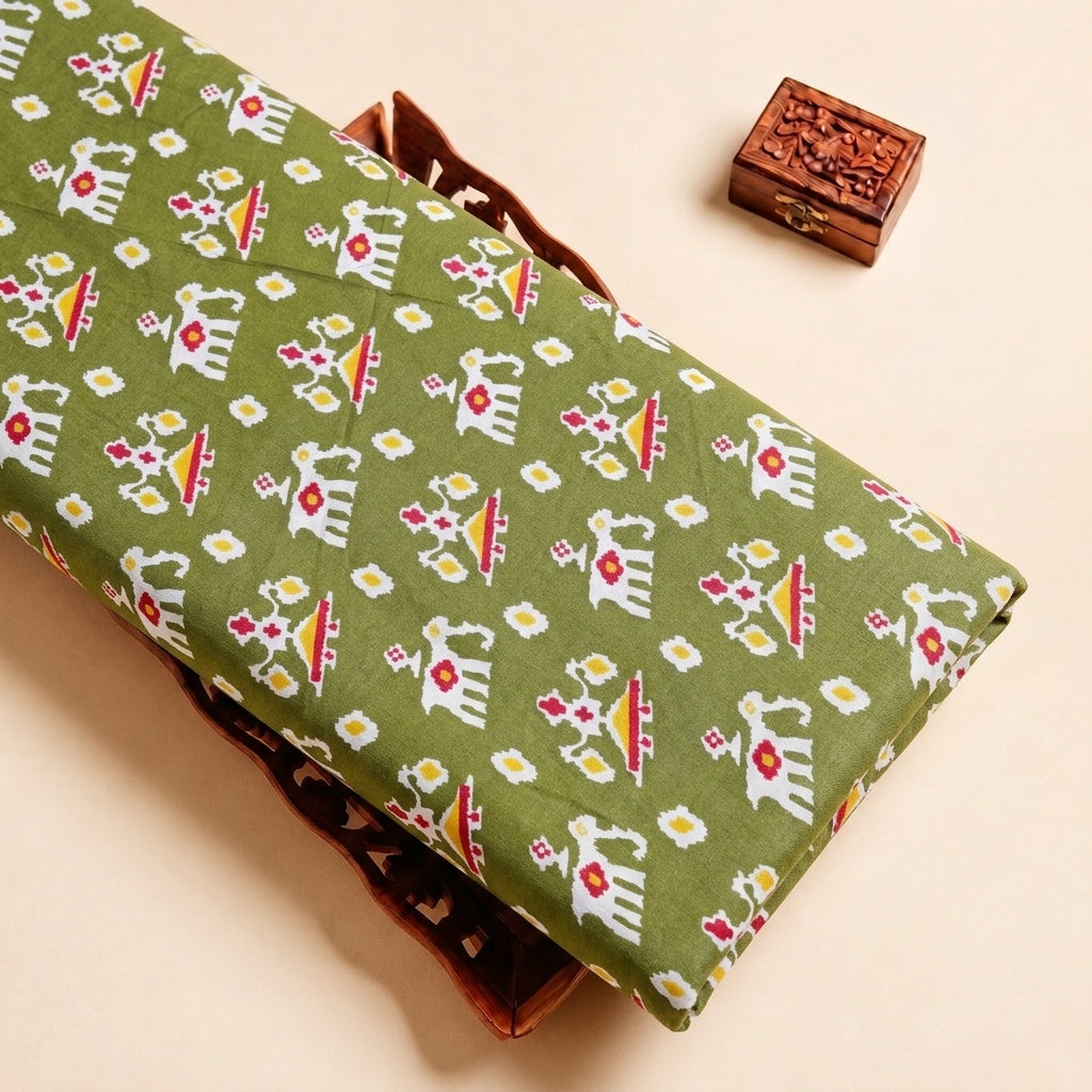 Green Patola Print Cotton Fabric