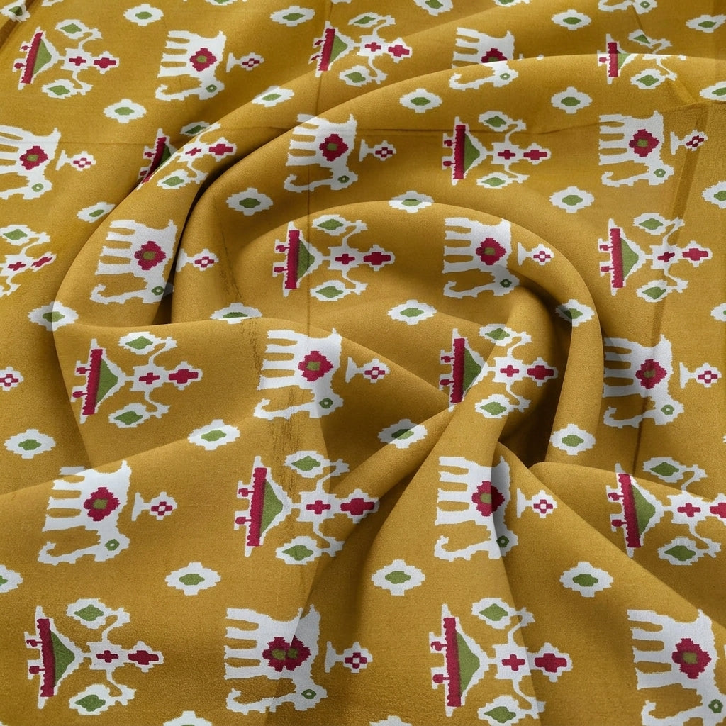 Swirled Yellow Patola Print Cotton Fabric Showing Drape