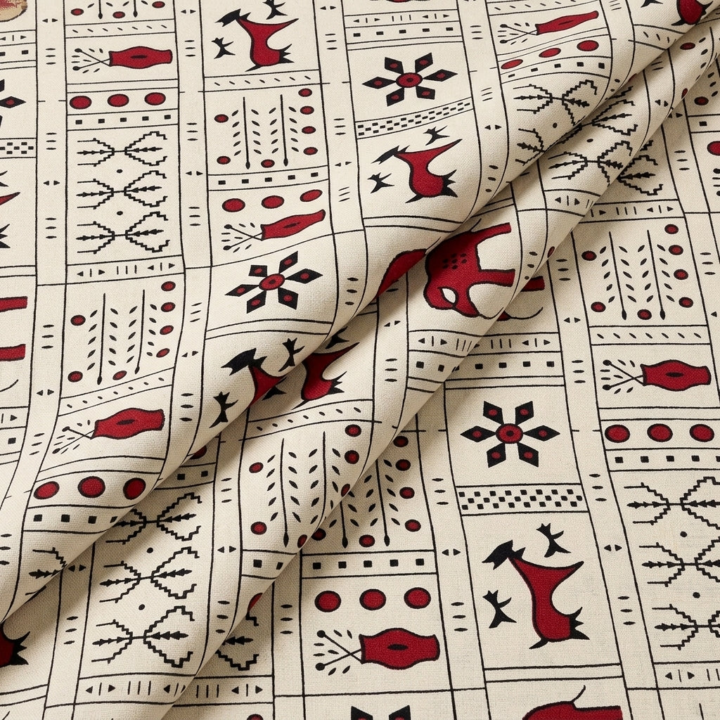 Folded Beige Printed Cotton Fabric