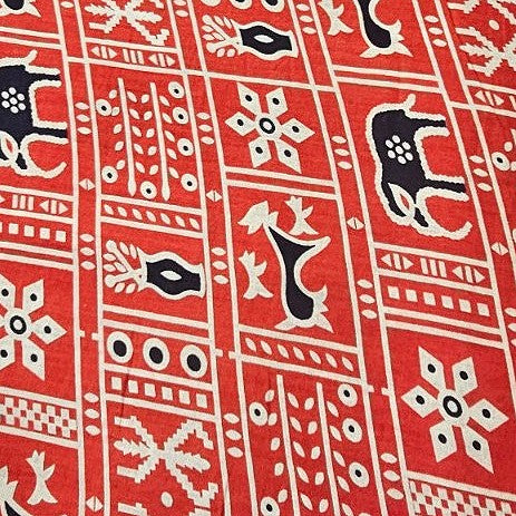 Red Printed Cotton Fabric, laid flat