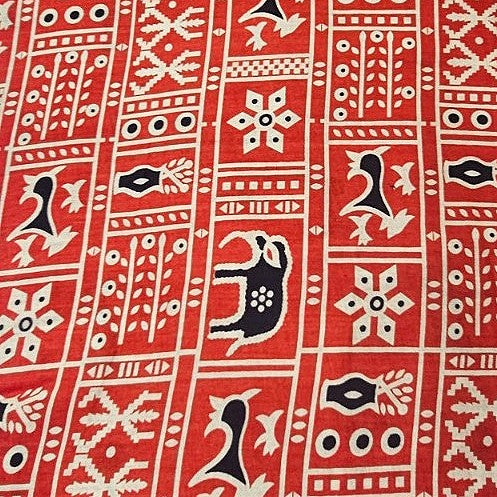 Red Printed Cotton Fabric, laid flat