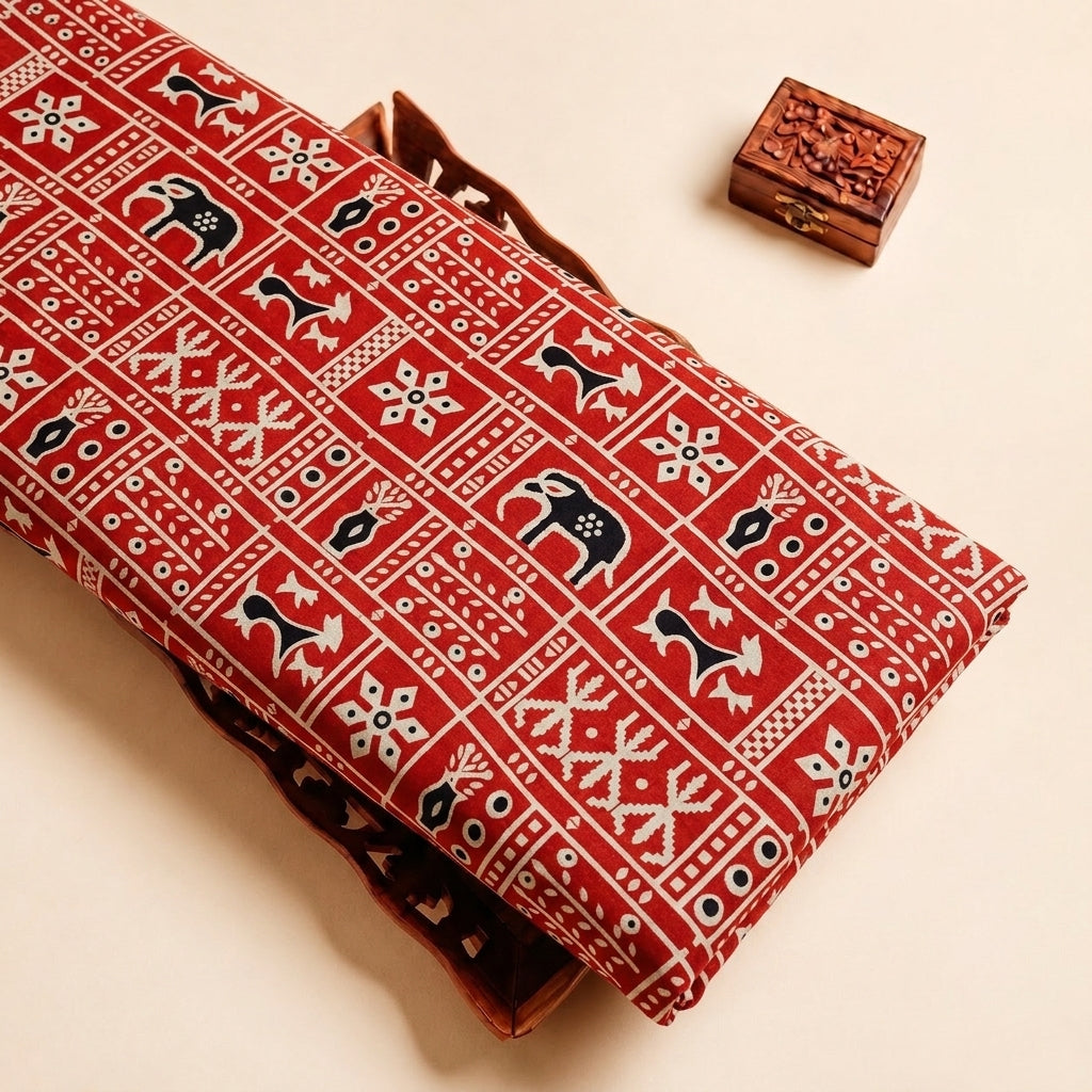 Red Printed Cotton Fabric