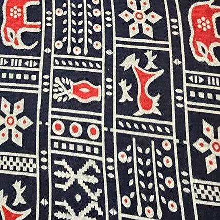 Black Printed Cotton Fabric, laid flat