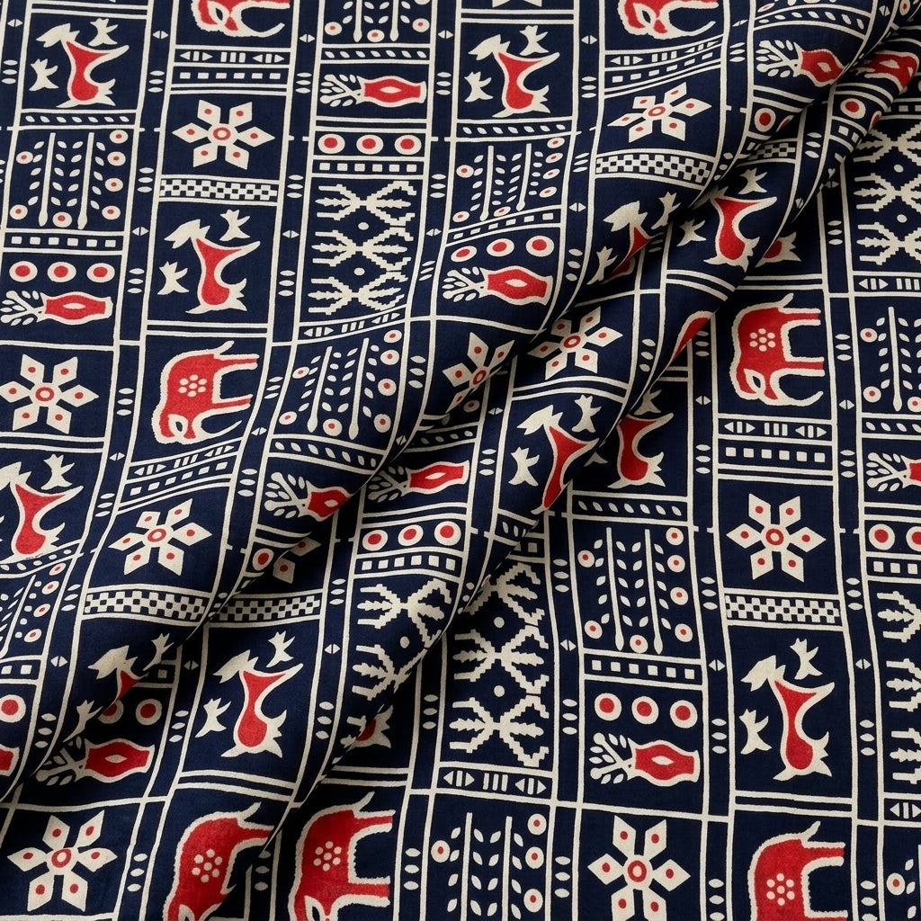Folded Black Printed Cotton Fabric