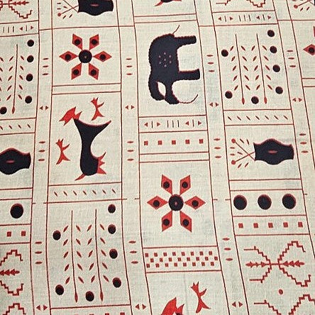 Beige Printed Cotton Fabric, laid flat
