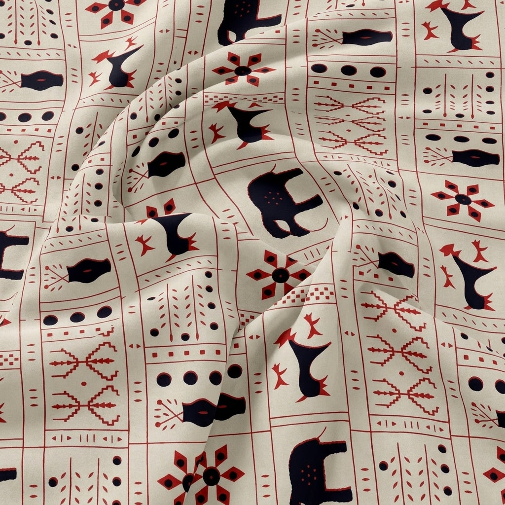Swirled Beige Printed Cotton Fabric Showing Drape
