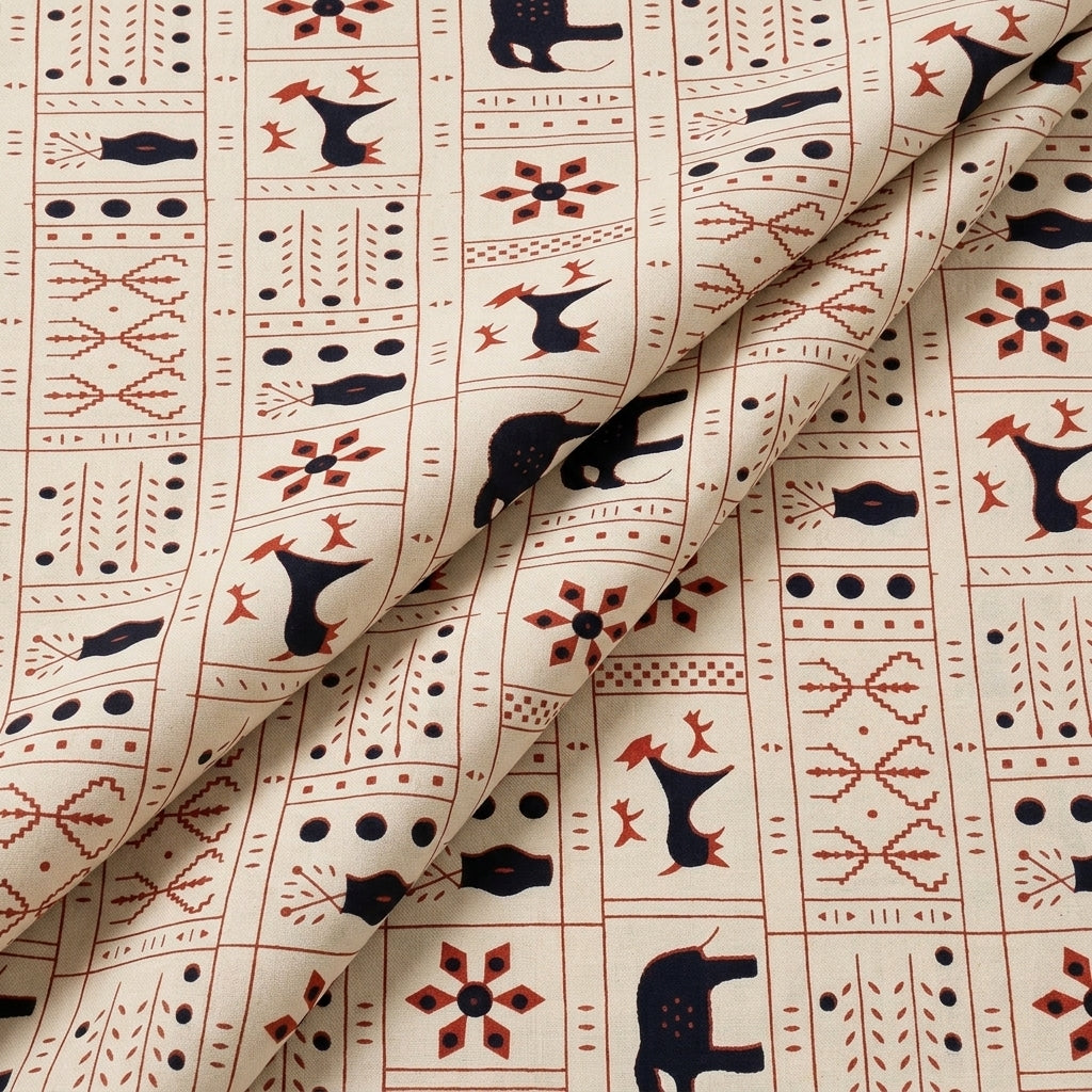 Folded Beige Printed Cotton Fabric