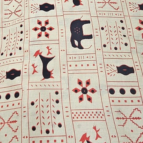 Beige Printed Cotton Fabric, laid flat