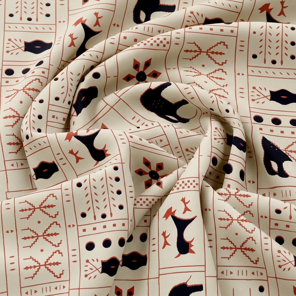 Swirled Beige Printed Cotton Fabric Showing Drape