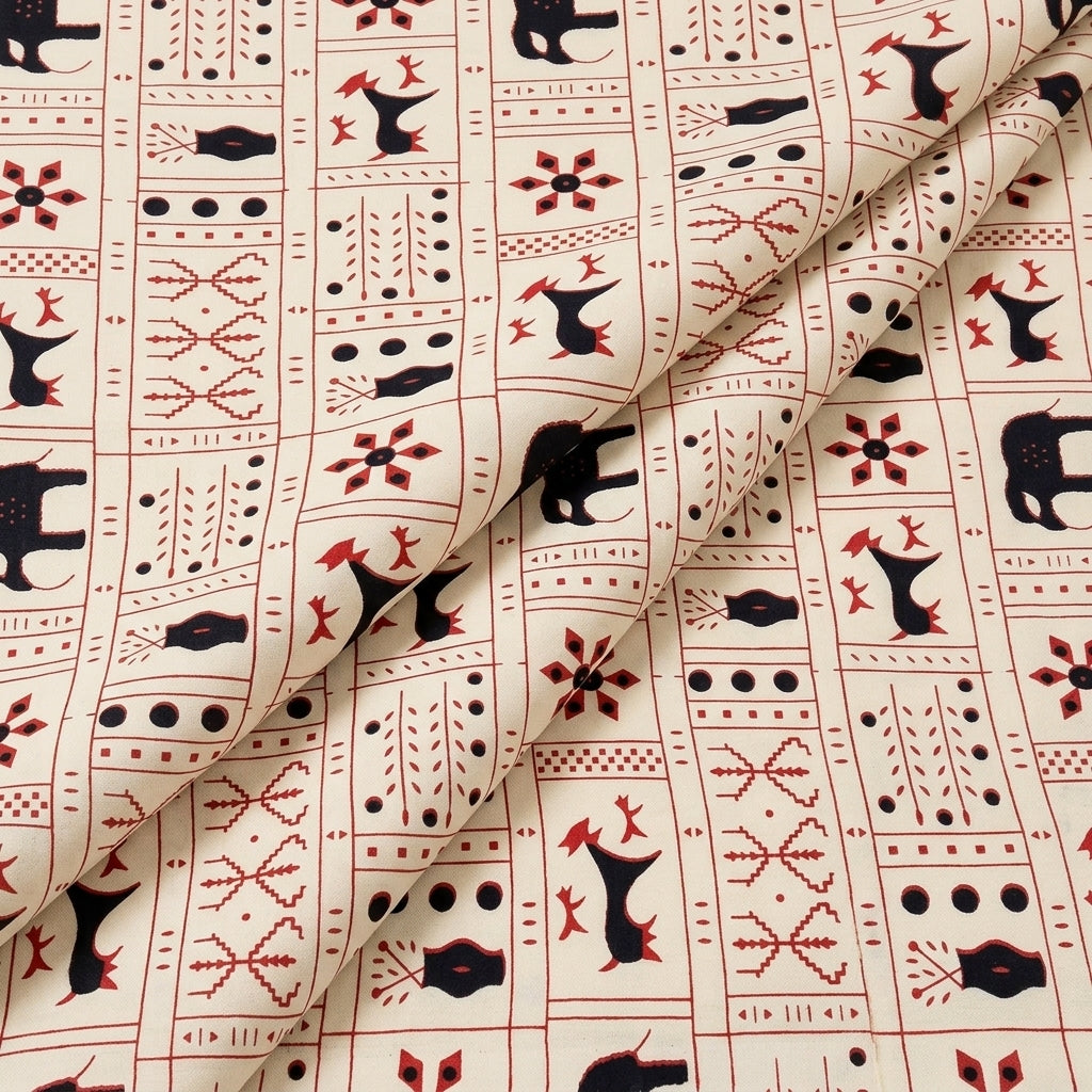 Folded Beige Printed Cotton Fabric