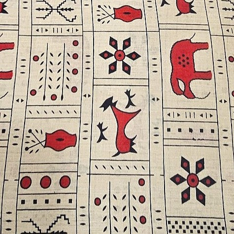 Beige Printed Cotton Fabric, laid flat