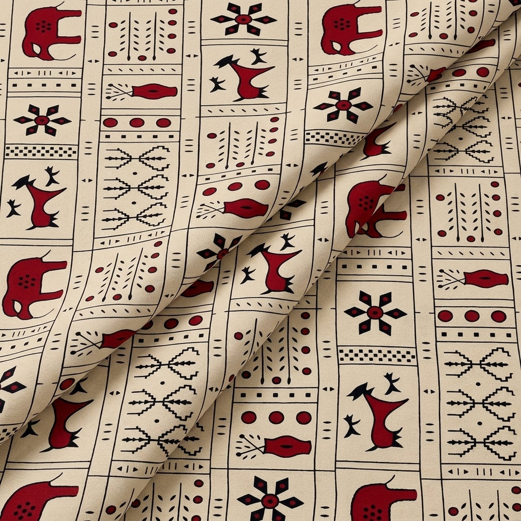 Folded Beige Printed Cotton Fabric