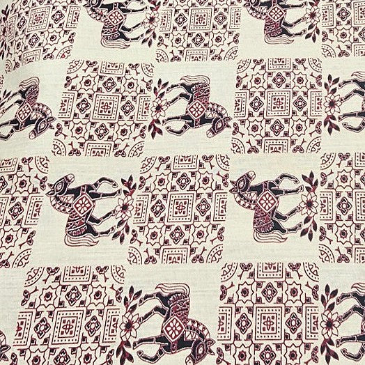Beige Printed Cotton Fabric, laid flat