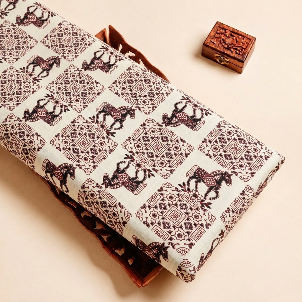 Beige Printed Cotton Fabric