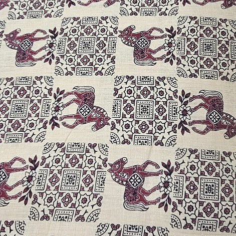 Beige Printed Cotton Fabric, laid flat