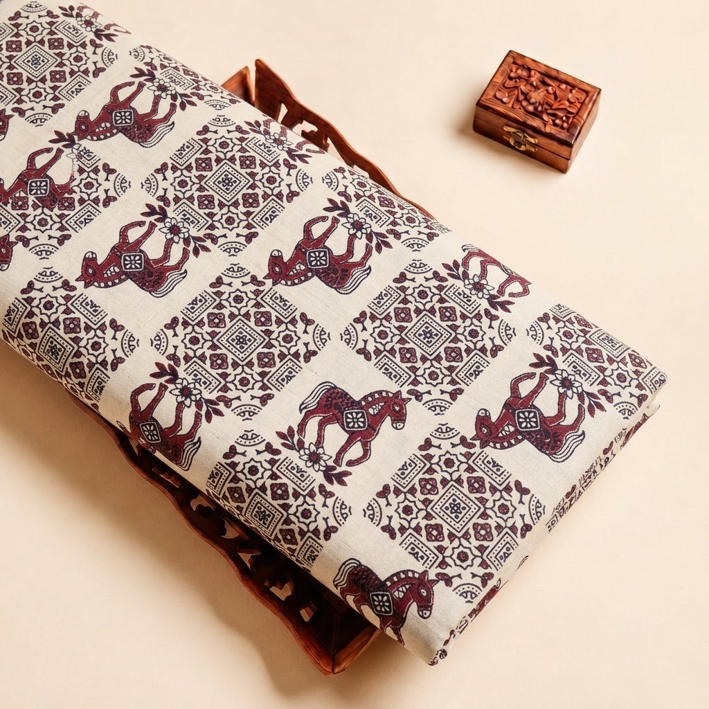 Beige Printed Cotton Fabric