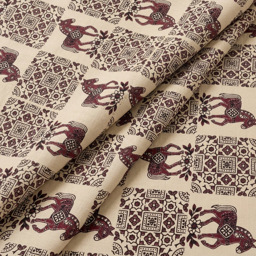 Folded Beige Printed Cotton Fabric