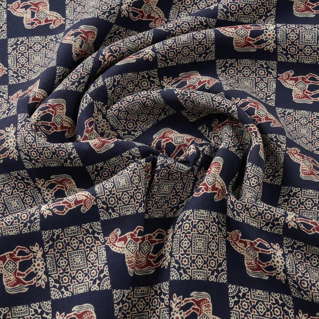 Swirled Black Printed Cotton Fabric Showing Drape